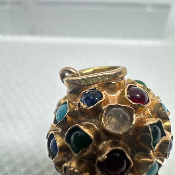 VINTAGE 3-DIMENSION 14K GOLD MULTI-COLOR ‘SPUTNIK’ SPHERE CHARM/PENDANT-EUROPEAN - Picture 6 of 12